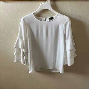 Lucca Women’s White Blouse Tiered Ruffle Sleeves Round Neck Size M
